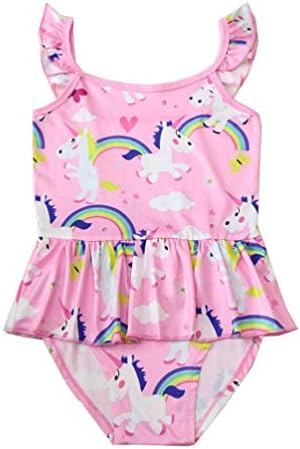 Girls' Cute Pink Unicorn Rainbow Clouds Swimwear One Piece Swimsuit (3T)