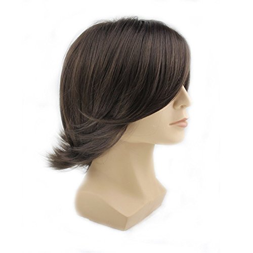 OYSRONGMen's Short Curly Dark Brown Heat Resistant Fibre Halloween Cosplay Wig
