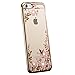 iPhone 6 Case, V-FYee [Secret Floral Series] Slim Dual Flexible TPU Rubber Back Cover with Clear Flower Bling Glitter Stone Diamond Case for iPhone 6 / 6s 4.7 inch - Golden Edge