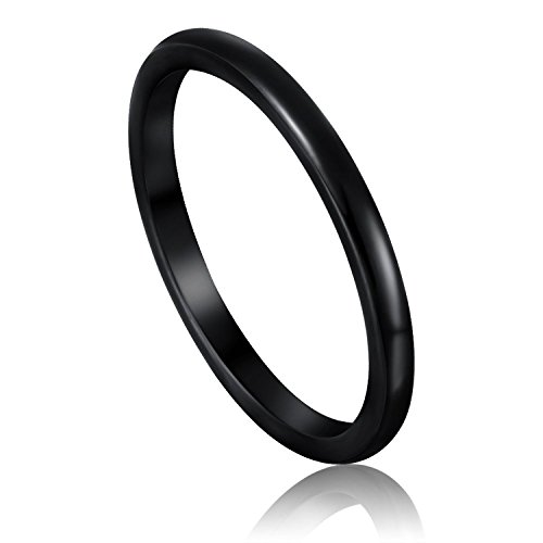 2mm Thin High Polish Dome Black Ceramic Rings for Women Comfort Fit Band Non-allergenic (6)