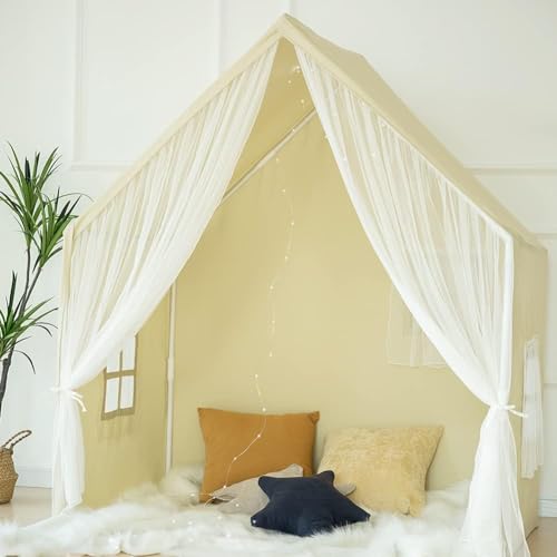 CENXI Kids Play Tent, Large Playhouse Tent Indoor, Castle Tent for Unisex Children, 52" L x 35" W x 60" H, Cottage Style