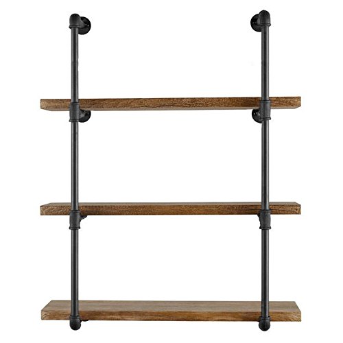 Yuanshikj 2Pc (42" tall) (12" deep) Industrial Wall Mount iron Pipe Shelf Shelves Shelving Bracket Vintage Retro Black DIY Open Bookshelf DIY Storage Home Improvement Kitchen (2 Pcs 4Tier)