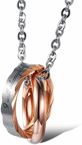 Noemigal Arce Matching My Love Ring Pendant Couple Necklace Interlocking Double Rings Engraved Necklace
