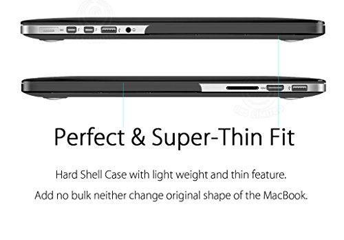 UESWILL 3in1 Glossy Crystal Clear Hard Shell Case Cover for MacBook Pro 15" with Retina Display(NO Touch-Bar)(A1398) + Keyboard Cover and Screen Protector, Black