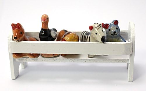 Animals Ceramic Toy Dollhouse Miniatures Figurine set 5 pcs. with Miniature real wood