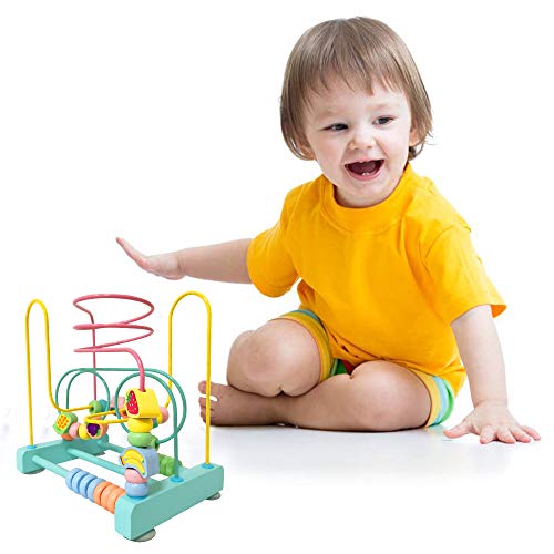 image for ToyerBee Bead Maze with Suckers, Wooden Bright Colored Toddler Toys, B