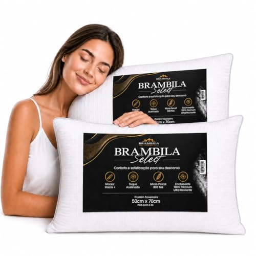 Kit 2 Travesseiros Toque de Pluma 50x70cm Kit Travesseiro Casal Percal 180 Fios Antialérgico Antimofo Antiácaro Lavável Suporte Médio Travesseiro Confortável para Dormir Macio e Leve Conforto Premium