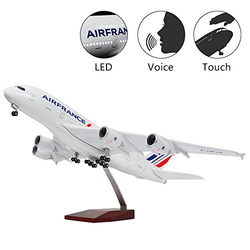 HANGHANG 18 Inch(46cm) LED Light 1:130 Model Airplane France Airbus A380 with Landing Gear Aircraft for Gift or Decoration