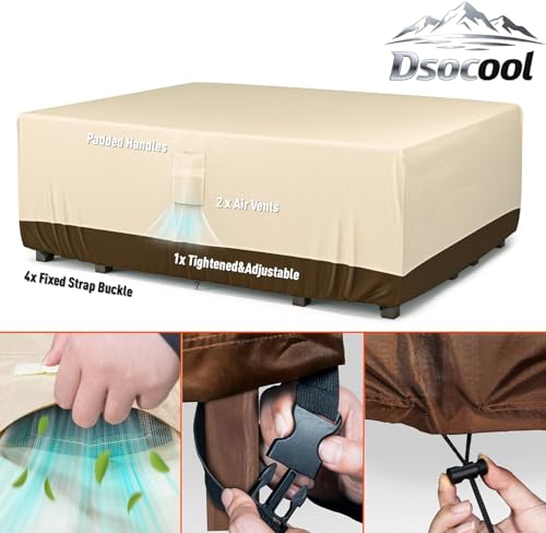 Dsocool 600D Patio Furniture Covers, 100% Waterproof Patio Table Cover, Heavy Duty Oxford Cloth Outdoor Table Cover, with Handles, Vents and Buckles, UV-Resistant (350×260×90cm)