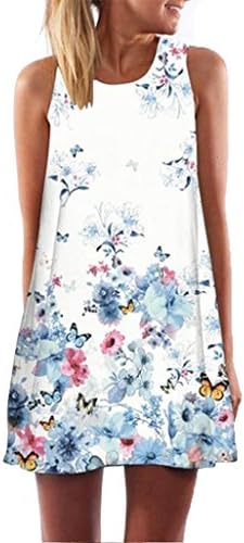 NOMENI Vintage Boho Women Summer Sleeveless Beach Printed Short Mini Dress (S)