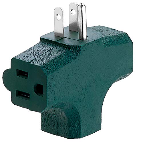 Katzco 3 Way T Straight Shaped with Plug Locations on the left, Right, and Middle for Behind Furniture - Wall Outlet Splitter Triple Prong Wall Plug Adapter - Green Color - UL Listed, 1 Piece