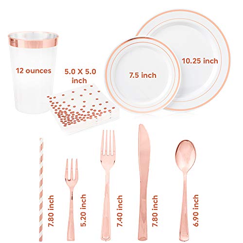 SIRSIMON 250 Piece Disposable Rose Gold Plastic Dinnerware Set 50
