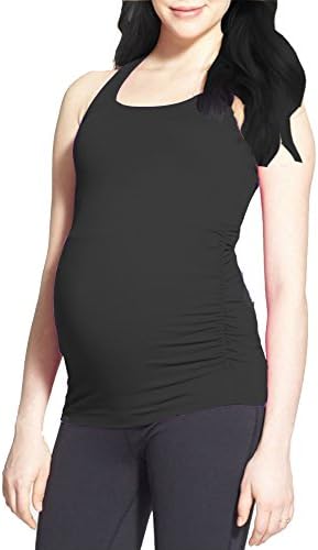 CLOYA Long Maternity Fitted Tank Top with Side Ruching Scoop Neck Womens Basic Solid Pregnancy Clothes