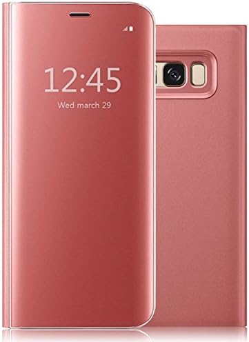 For Galaxy S8 Case,Electroplating Ultra-thin Translucent Mirror Clear Luxury Shockproof Protective Metal Aluminum Flip Stand Case for Samsung Galaxy S8 Rose Gold