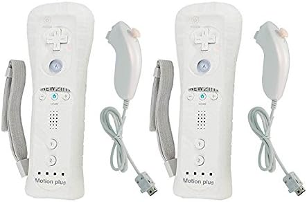 Doklos Built in Motion Plus Remote and Nunchuck Controller with Silicone Case and Wrist Strap Case for Wii U (NON-OEM) (White and White)