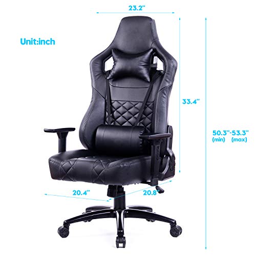 Blue Whale Big and Tall Gaming Chair Computer Chair with Massage Lumbar Support Heavy Duty Matel Base Gamer Racing PC Gaming Chair High Back Ergonomic Office Desk PU Leather Reclining Chair Black - Thumbnail 6