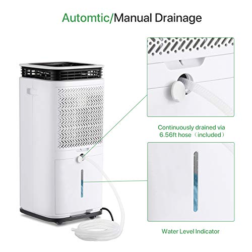 Waykar 70 Pint Dehumidifier for Home Basements Bedroom Garage, Removes 9 Gallons Moisture/Day in Spaces up to 4500 Sq. Ft, with Continuous Drain Hose, 1.18 Gallons Water Tank and Four Air Outlets