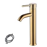 KES cUPC NSF Certified BRASS Faucet Bathroom Sink Brass Single Hole Single Handle Lavatory Faucet Wash Basin Faucet Tap Lead-Free, Titanium Gold, L3100BLF-4