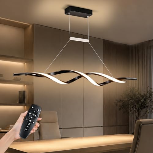 AUTOFAST Lampara de Techo Colgante 56W 100cm, Regulación Continua, Control Remoto, Diseño Ondulado Modernas, Lampara Colgante LED para Interior de Casas para Sala, Comedor, Recamara, Cocina