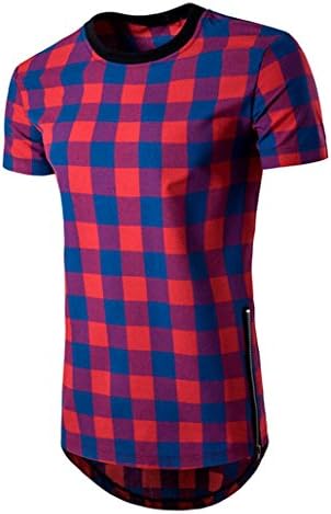 YoursLike Summer Plaid Zipper Shirt for Men Pullover Blouse Short Sleeved Tops T-Shirts (XXL, Blue)