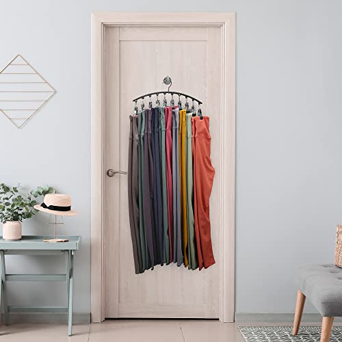 Volnamal Legging Organizer for Closet, 2 Pack Metal Yoga Pants Hangers w/10 Clips Holds 20 Leggings, Space Saving Hanging Closet Organizer w/Rubber Coated Closet Organizers and Storage, Black