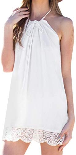 Woman Dress Jaminy Women Halter Neck Boho Laces leeveless Casual Mini Beachwear Dress Sundress