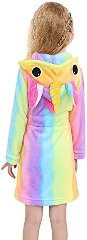 Toddlers/kids Hooded Robe Soft Fleece Unicorn Bathrobe Children's Pajamas Baby Plush Robe (Rainbow Unicorn, 3T)