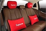 [Pack of 2] Car Neck Pillow & Bolster,Supreme Auto Head Neck Rest Cushion Relax Neck Support Headrest Comfortable Soft Pillows for Travel Car Seat & Home (Red - Embroidered White)
