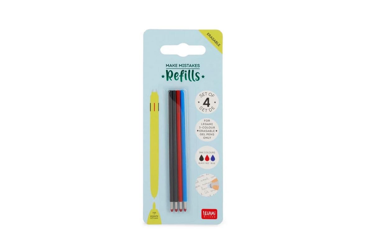 Legami - Set of 4 Erasable Gel Pen Refills 3 Colours, (VREFTEP0001)