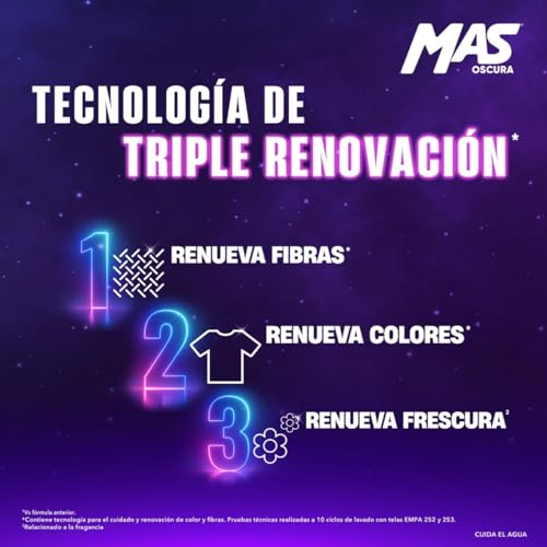 MAS - Oscura Detergente Líquido, 6.64L; Colores Oscuros Intensos con Efecto Suavizante (88 Cargas) para Ropa de Color Oscura y de Mexclilla. Cuida el Color y Conserva la Suavidad