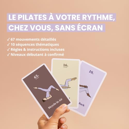 yogAsana French Pilates Card Game - 80 Cards | 67 exercises, 10 sequences, beginner to advanced levels, practice at home, mobility, sheathing and tone
