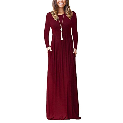 Jingying Women Long Sleeve Loose Plain Maxi Dresses Casual Long Dresses With Pockets