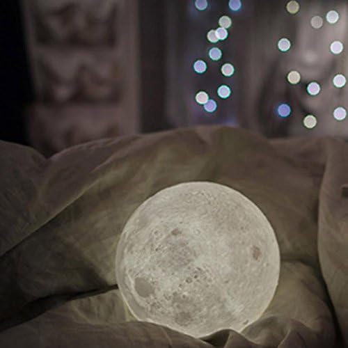 MMLC 3D PLA Moon Lamp, USB LED Night Light, Magical Lunar Table Lamp Moonlight Gift, 2 Colors-White & Warm Yellow, Two Tone Touch Sensorwith Wooden Holder & Portable Box (10 cm)