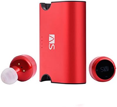 AS X2T+ Wireless Bluetooth Earbuds Dual Stereo Earphones, In-ear Headset with Mic, Bluetooth Noise Cancelling Headphones One Cent Sized, Magnetic Charging Case and Small Bag Included (red)