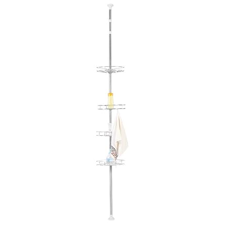 Cocoarm Teleskop Duschregal Edelstahl Badregal Eckregal mit 4 Ablagen Duschablage Duscheckregal Badewannenregal Ohne Bohren H