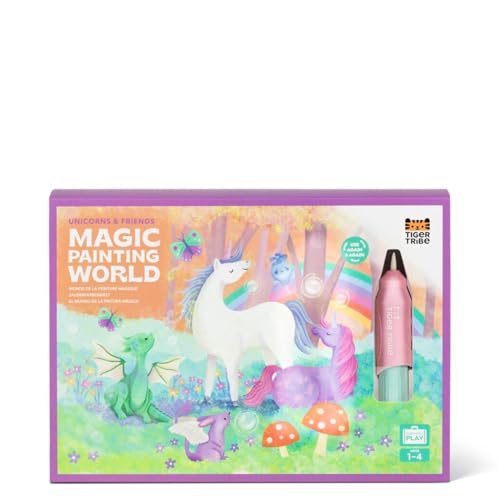 Tiger Tribe Magic Water Painting World for Kids - Unicorn Themed 4 Reusable Cards with Mess-Free Scene Reveal Activity