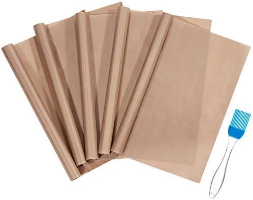 5 Pack 16 x 20 Inch 100% Non Stick PTFE Teflon Sheet for Heat Press Transfer Sheet+1Pack Silicone Basting &amp; Pastry Brushes