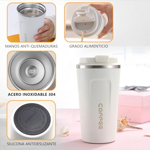 MXHIGO 2Pcs Termo Taza para Cafe de 510ml/18oz de Acero Inoxidable 304 con Tapa, Vaso Térmico de Café Frío y Caliente, Hermética Cero Derrames, Botella de Agua para Hogar, Oficina, Coche y Deportiva