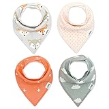 Matimati Baby Bandana Drool Bibs with Snaps, 4-Pack Extra Absorbent for Girls (Coral & Gray Set)