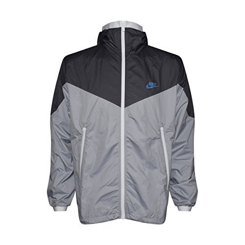 NIKE Mens Windrunner Hooded Full Zip Track Jacket (Dark Grey/Wolf Grey/White/Game Royal/Grey, Large)