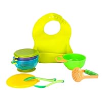 Baby Feeding 8 Pack Suction Bowl Silicone Bib Mash Bowl Temperature Sensitive Spoons Green