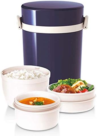 DLINMEI Stainless Steel Thermal Lunch Box Double-Wall Vacuum Food Container Color Coated Titanium-blue Incl 3 Plastic Containers