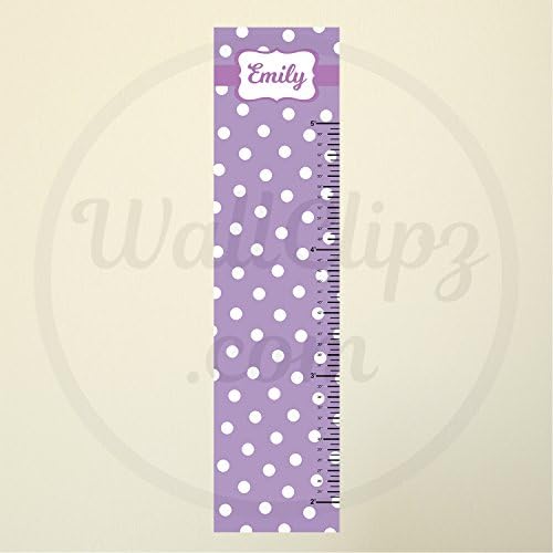 WallClipz Personalized Growth Chart FABRIC Wall Decal, Polka Dots Purple White Name, Height Ruler Measurement, Peel and Stick Nursery Baby Girl Boy, MADE IN USA