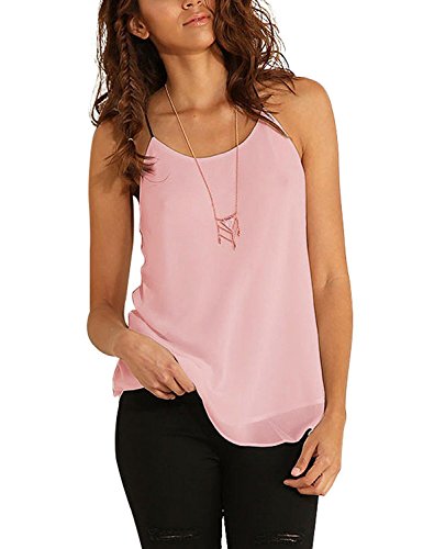 OURS Women's Spaghetti Strap Chiffon Layered Cami Tank Top Casual Solid Blouse (XL, Peach)