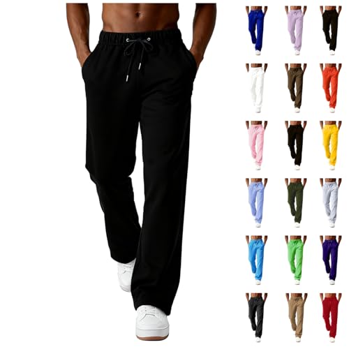 Tracksuit Bottoms Men Mens Joggers Fleece Lined Baggy Casual Bottom Cargo Joggers with Pockets Open Hem Workout Gym Sport Gym Trousers Loose Fit Lounge Pants Activewear Black