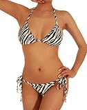 Cloris Murphy Brazilian Bikini Halter Top and Scrunchie Butt Bathing Suit AP126 (L, Zebra)