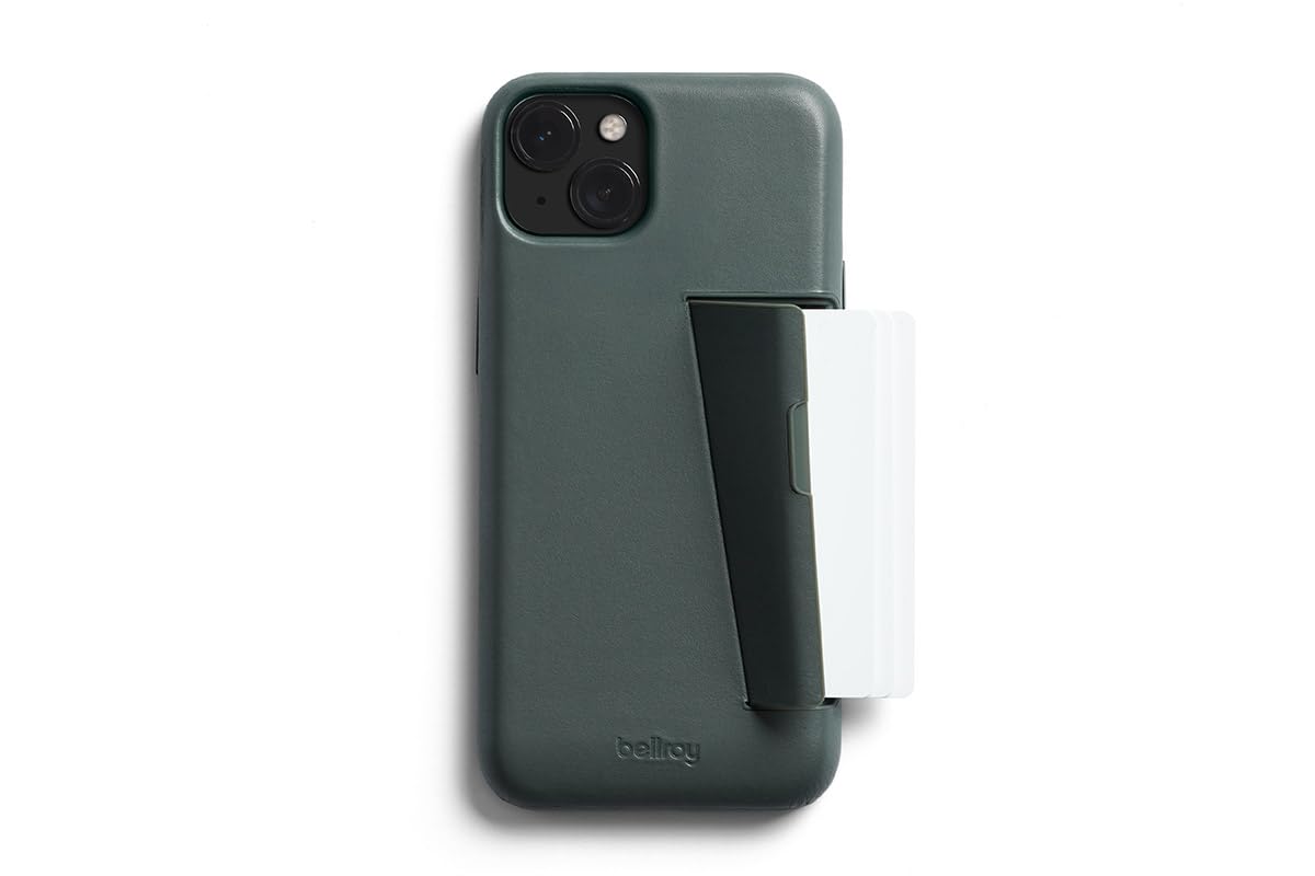 Bellroy Phone Case – 3 Card for iPhone 15 Plus (leather iPhone case, phone wallet) - Everglade