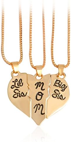 Kebaner 3pcs Puzzle Matching Big Sis MOM Little Sis Sisters Split Heart Necklace Family Forever Love