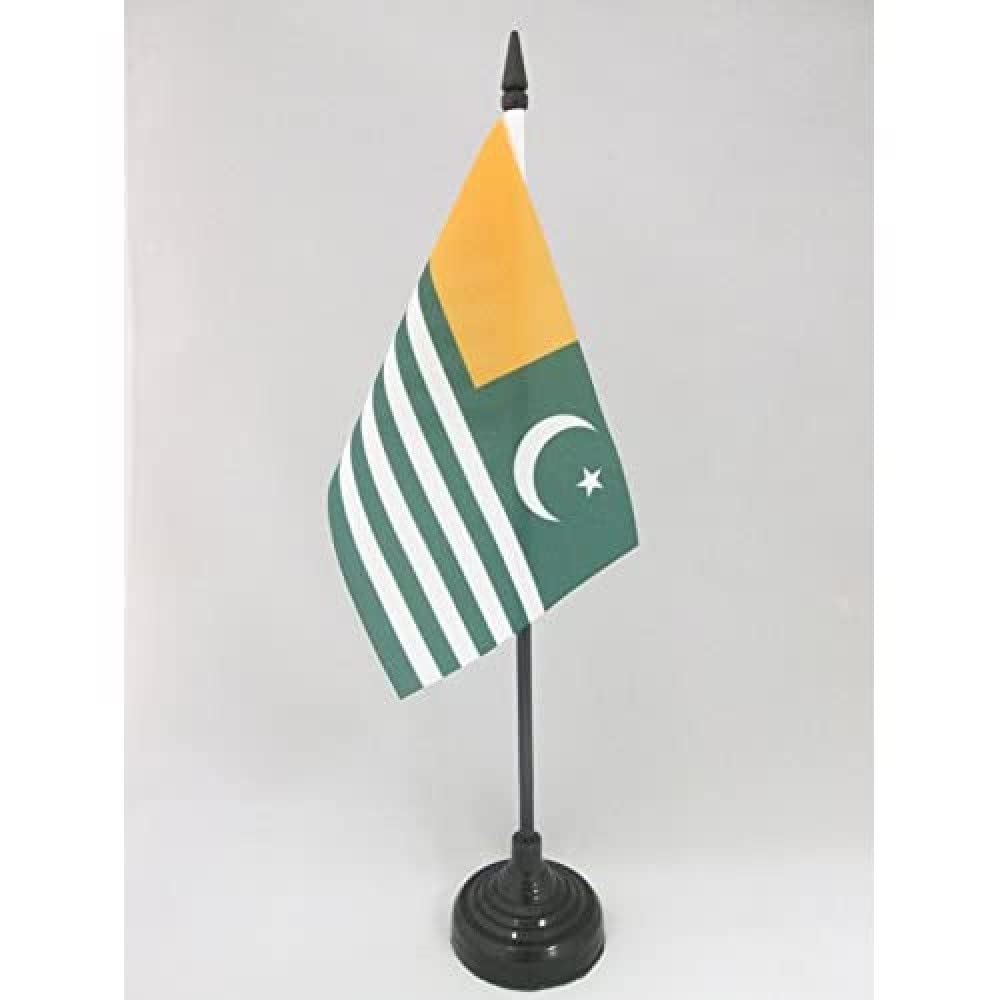 AZ FLAG - Azad Kashmir Table Flag 4'' x 6'' - Free Kashmir Office Mini Banner 100% Polyester 15 x 10 cm - Mini Desk Flag with 10'' Pole and Black Plastic Base