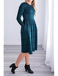 imily Bela para mujer una línea cuadros Midi Jumper Empire cintura cuello redondo vestido de camisa de cuadros